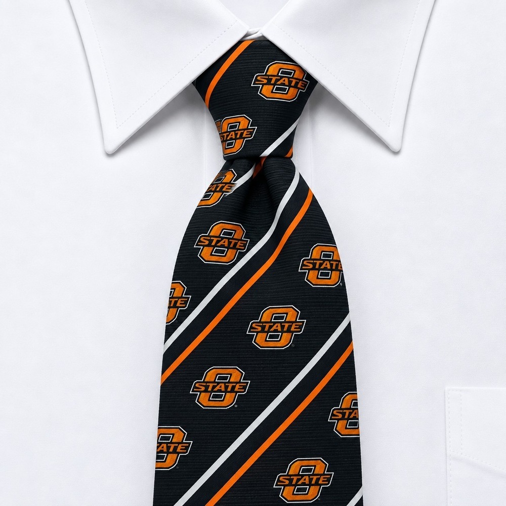 Eagles Wings Oklahoma State OSU Men 59" Silk Necktie Black Orange Striped